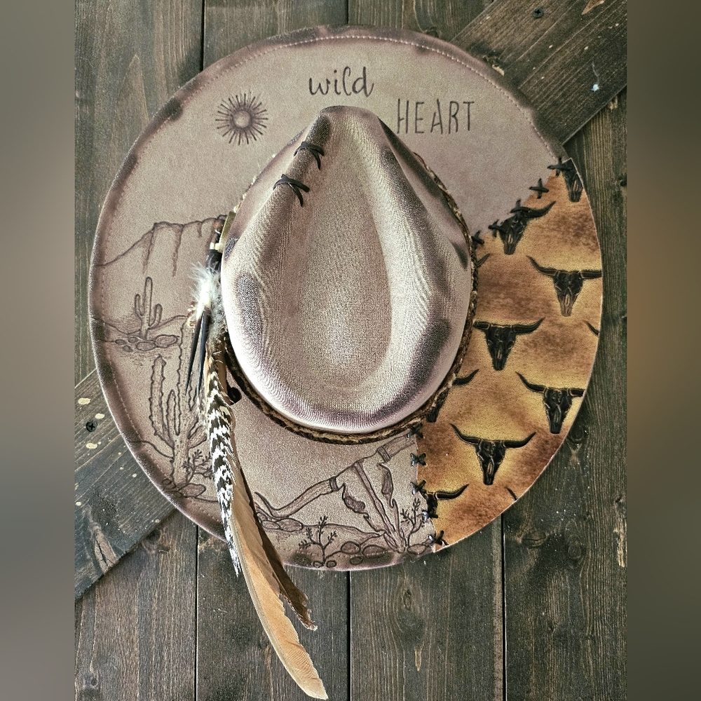 NWT Beige Wild heart desert scape burned Fedora cowboy hat